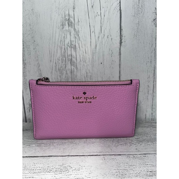 Kate Spade Leather Wallet Card Holder Zip Coin Purse Lavender Pink New - Picture 1 of 5